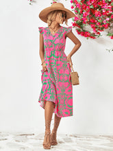 Load image into Gallery viewer, Printed V-Neck Cap Sleeve Dress