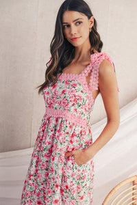 Green Floral Lace Tied Strap Empire Waist Maxi Dress