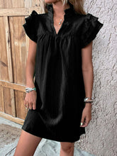 Load image into Gallery viewer, Ruffled Notched Cap Sleeve Mini Dress