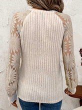 Load image into Gallery viewer, Lace Crew Neck Top-Long Sleeve-Beige
