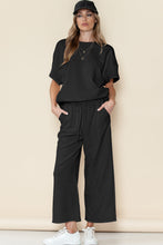 Load image into Gallery viewer, Textured Loose Fit T Shirt and Drawstring Pants Set