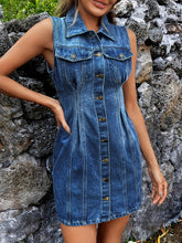 Load image into Gallery viewer, Pocketed Button Up Sleeveless Denim Dress