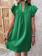 Load image into Gallery viewer, Ruffled Notched Cap Sleeve Mini Dress