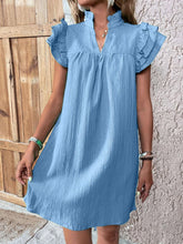 Load image into Gallery viewer, Ruffled Notched Cap Sleeve Mini Dress