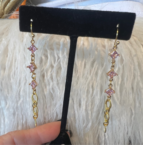JT Pink Dangle Gold Earrings