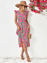 Load image into Gallery viewer, Printed V-Neck Cap Sleeve Dress