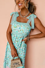 Load image into Gallery viewer, Green Floral Lace Tied Strap Empire Waist Maxi Dress