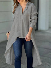 Load image into Gallery viewer, Full Size High-Low Collared Neck Long Sleeve Shirt