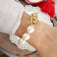 Load image into Gallery viewer, Chunky Chain &amp; Pearl Stretchy Bracelet