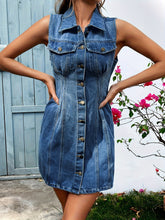 Load image into Gallery viewer, Pocketed Button Up Sleeveless Denim Dress