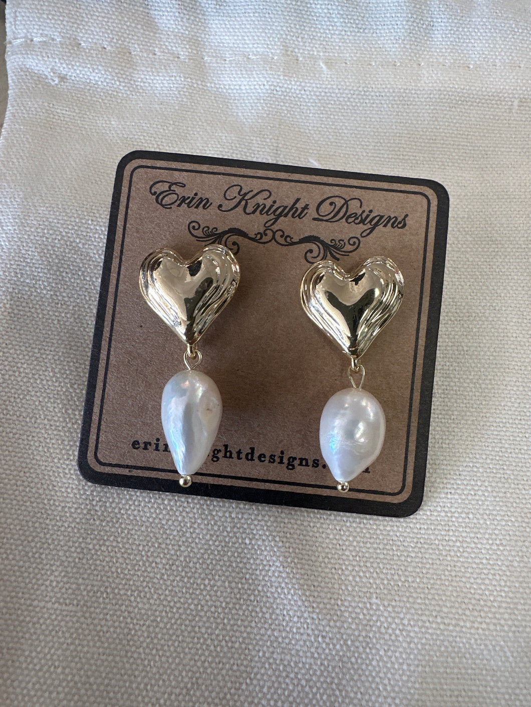 Erin Knight Designs Heart & Pearl earrings