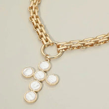 Load image into Gallery viewer, Pearl Cross Charm Pendant Chunky Chain Statement Necklace