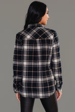 Load image into Gallery viewer, Flannel Plaid Button Up Long Sleeve Top-Black, White &amp; Tan