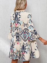 Load image into Gallery viewer, Boho Print Tiered Bell Sleeve Button Mini Dress