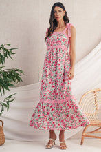 Load image into Gallery viewer, Green Floral Lace Tied Strap Empire Waist Maxi Dress
