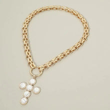 Load image into Gallery viewer, Pearl Cross Charm Pendant Chunky Chain Statement Necklace