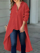 Load image into Gallery viewer, Full Size High-Low Collared Neck Long Sleeve Shirt