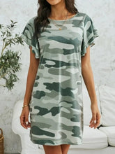Load image into Gallery viewer, Camouflage Round Neck Short Sleeve Mini Dress