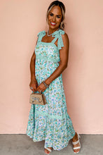 Load image into Gallery viewer, Green Floral Lace Tied Strap Empire Waist Maxi Dress