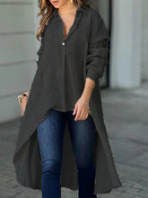 Load image into Gallery viewer, Full Size High-Low Collared Neck Long Sleeve Shirt