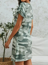 Load image into Gallery viewer, Camouflage Round Neck Short Sleeve Mini Dress