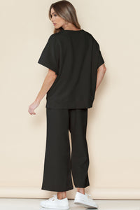 Textured Loose Fit T Shirt and Drawstring Pants Set