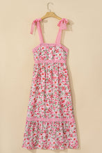 Load image into Gallery viewer, Green Floral Lace Tied Strap Empire Waist Maxi Dress