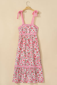 Green Floral Lace Tied Strap Empire Waist Maxi Dress