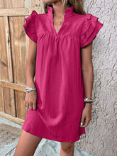 Load image into Gallery viewer, Ruffled Notched Cap Sleeve Mini Dress