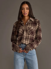 Load image into Gallery viewer, Flannel Long Sleeve Plaid Button Up Top-Chocolate Brown &amp; Tan
