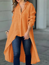 Load image into Gallery viewer, Full Size High-Low Collared Neck Long Sleeve Shirt