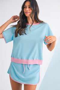 Colorblock Edge Drop Shoulder T Shirt and Skort Set