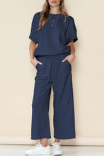 Load image into Gallery viewer, Textured Loose Fit T Shirt and Drawstring Pants Set
