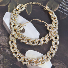 Load image into Gallery viewer, 80mm Stoned Chain Hoop Earring