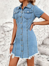 Load image into Gallery viewer, Raw Hem Button Up Short Sleeve Denim Dress