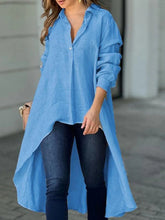 Load image into Gallery viewer, Full Size High-Low Collared Neck Long Sleeve Shirt
