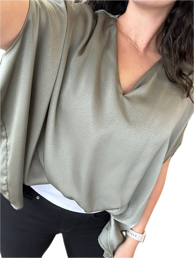 Satin V-Neck Flowy Top