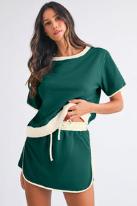 Colorblock Edge Drop Shoulder T Shirt and Skort Set