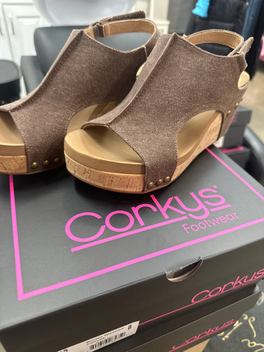 Brown Washed Canvas Wedge