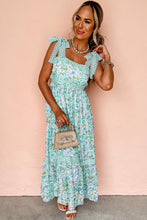 Load image into Gallery viewer, Green Floral Lace Tied Strap Empire Waist Maxi Dress
