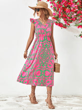 Load image into Gallery viewer, Printed V-Neck Cap Sleeve Dress