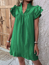 Load image into Gallery viewer, Ruffled Notched Cap Sleeve Mini Dress