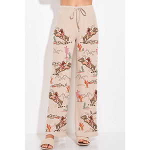 Desert Cowgirl Print Rib Hoodie Loungewear Set