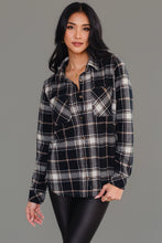 Load image into Gallery viewer, Flannel Plaid Button Up Long Sleeve Top-Black, White &amp; Tan