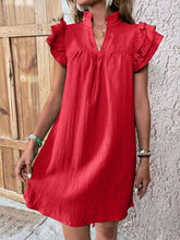 Load image into Gallery viewer, Ruffled Notched Cap Sleeve Mini Dress