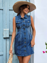 Load image into Gallery viewer, Pocketed Button Up Sleeveless Denim Dress