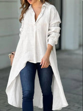 Load image into Gallery viewer, Full Size High-Low Collared Neck Long Sleeve Shirt