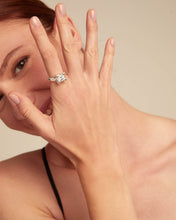 Load image into Gallery viewer, UNOde 50 Double White Zirconia Ring Silver-Size 7.5