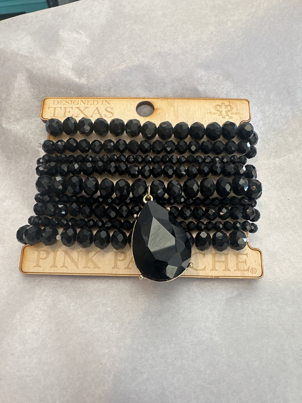 Pink panache, black crystal bracelet stack