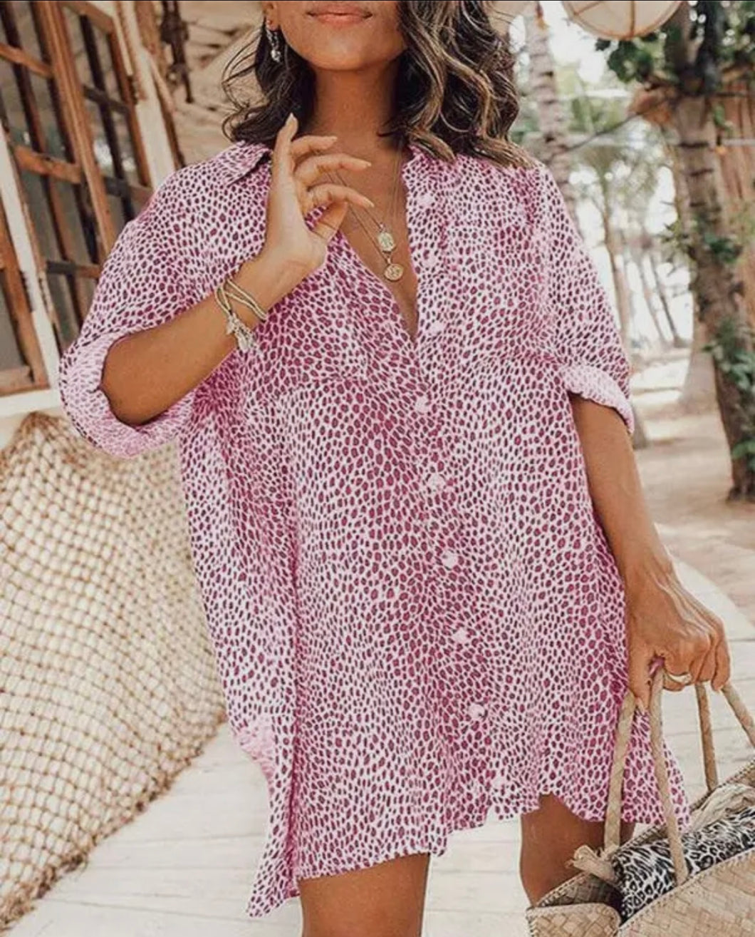 Pink Leopard Button Up
